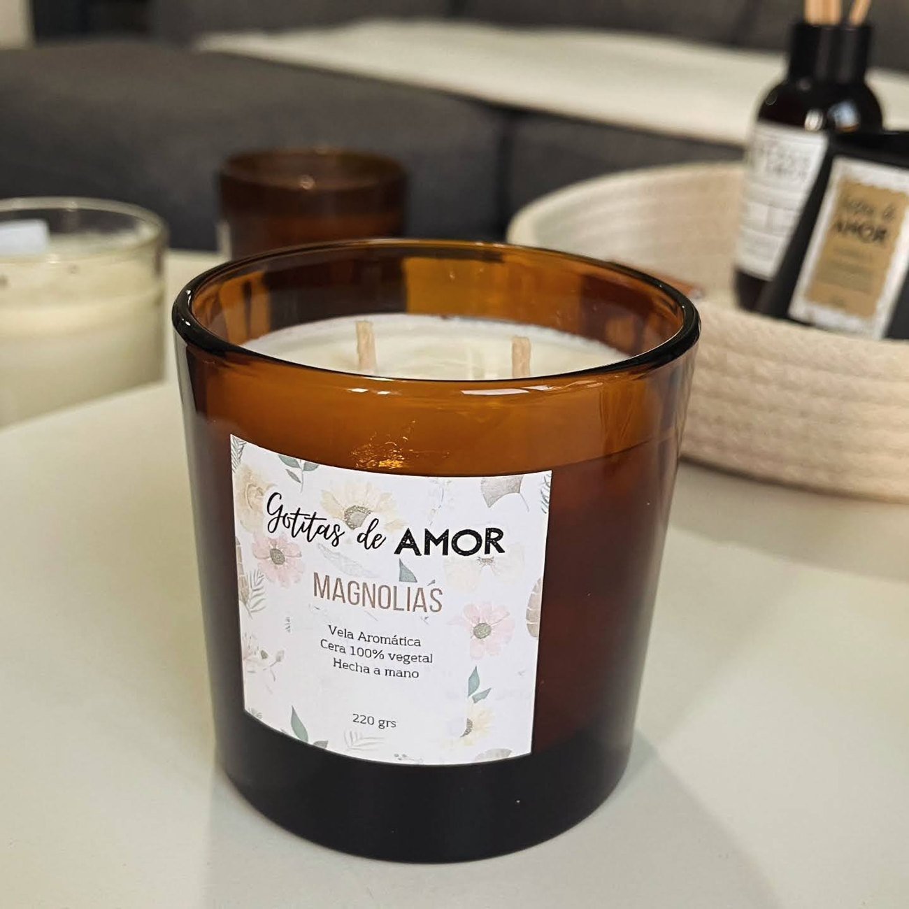 Vela en vaso ámbar de Gotitas de Amor, foto 3